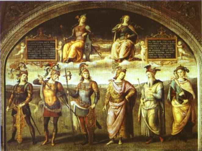 Allegories of Fortitude and Temperance with Six Antique Heroes